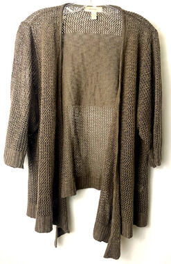 Dressbarn Lace Crochet Croppe 3/4Sleeve Plus Sz 3X Cardigan Brown Open-front Hem
